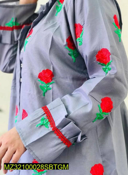 3pcs women's stitched fancy katan slik embroided gown.