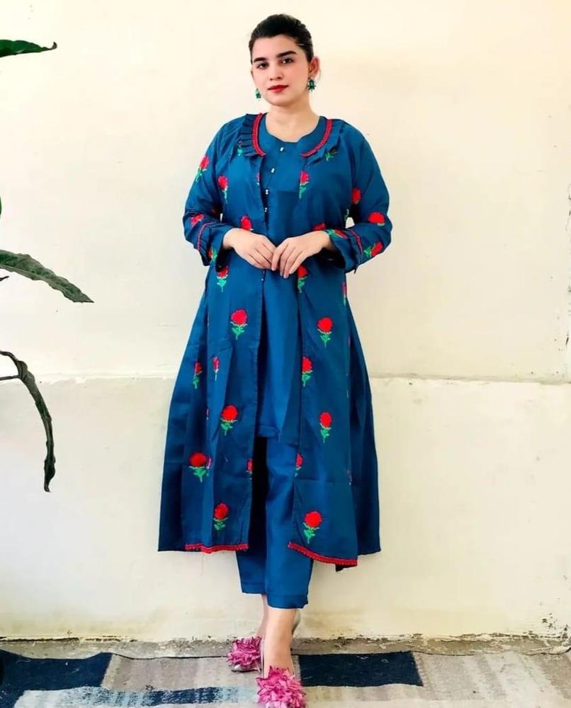 3pcs women's stitched fancy katan slik embroided gown.